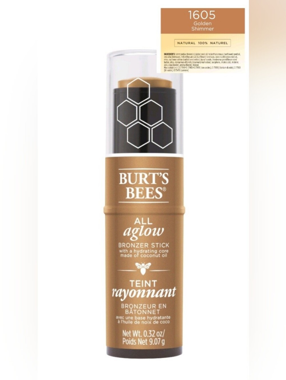 Burt's Bees 100% Natural All Aglow Bronzer Stick, #1605 Golden Shimmer - 0.32 oz